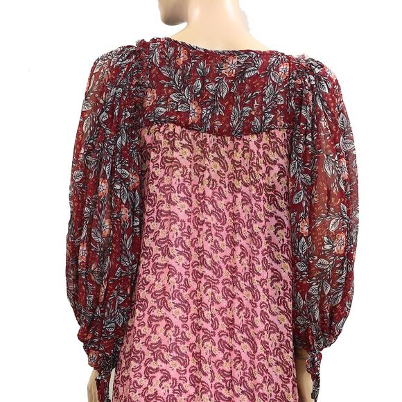 Free People Estelle Chiffon Maxi Dress Buttondown Printed Ruffle Flowy S 280250 - Picture 12 of 14